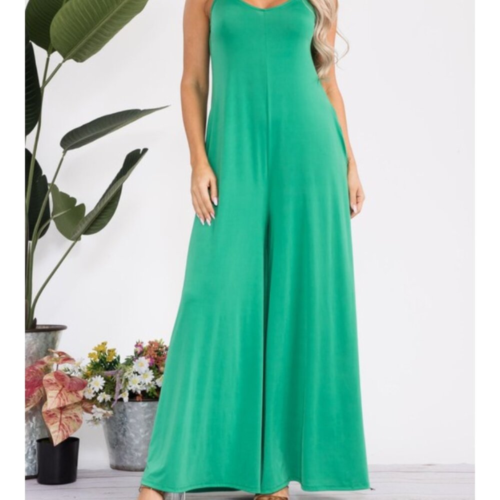 #420 PLUS SPAGHETTI STRAP WIDE LEG JUMPSUIT